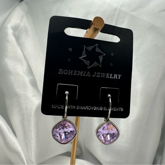 Lavender Drop Earrings with Swarovski Elements–Silver Plated Bohemia Jewelry - Picture 7 of 8